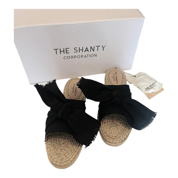 NEW Shanty SHACK SLIDES Women's Slip On SHOES 40, US 9 Black Linen Bow Sandals! - Picture 2 of 9